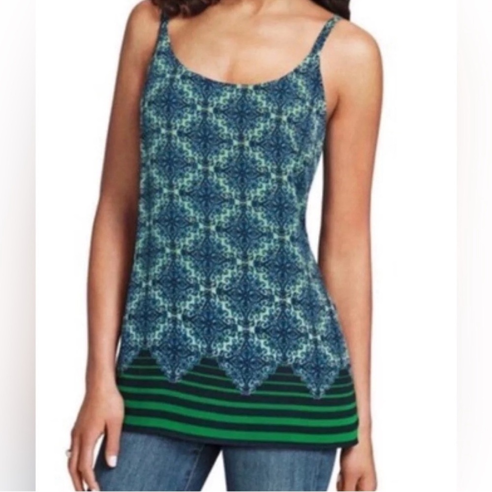 CAbi Style 107 Border Stripe Navy and Green Cami Flowy Tank Top Size Small